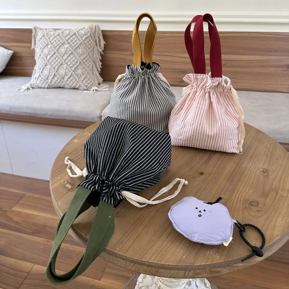 

Top Handle Drawstring Organizer Bag Portable Reusable Cosmetic Storage Pouch Convenient Stripes Travel Bundle Pocket Lipstick