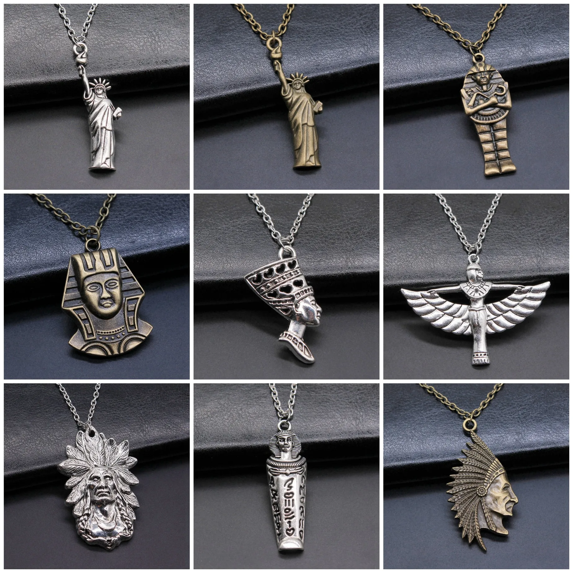 Metal Alloy Pharaoh Chief Egyptian Vintage Symbol Necklaces For Women Men Unisex Pendant Jewelry Birthday Gift