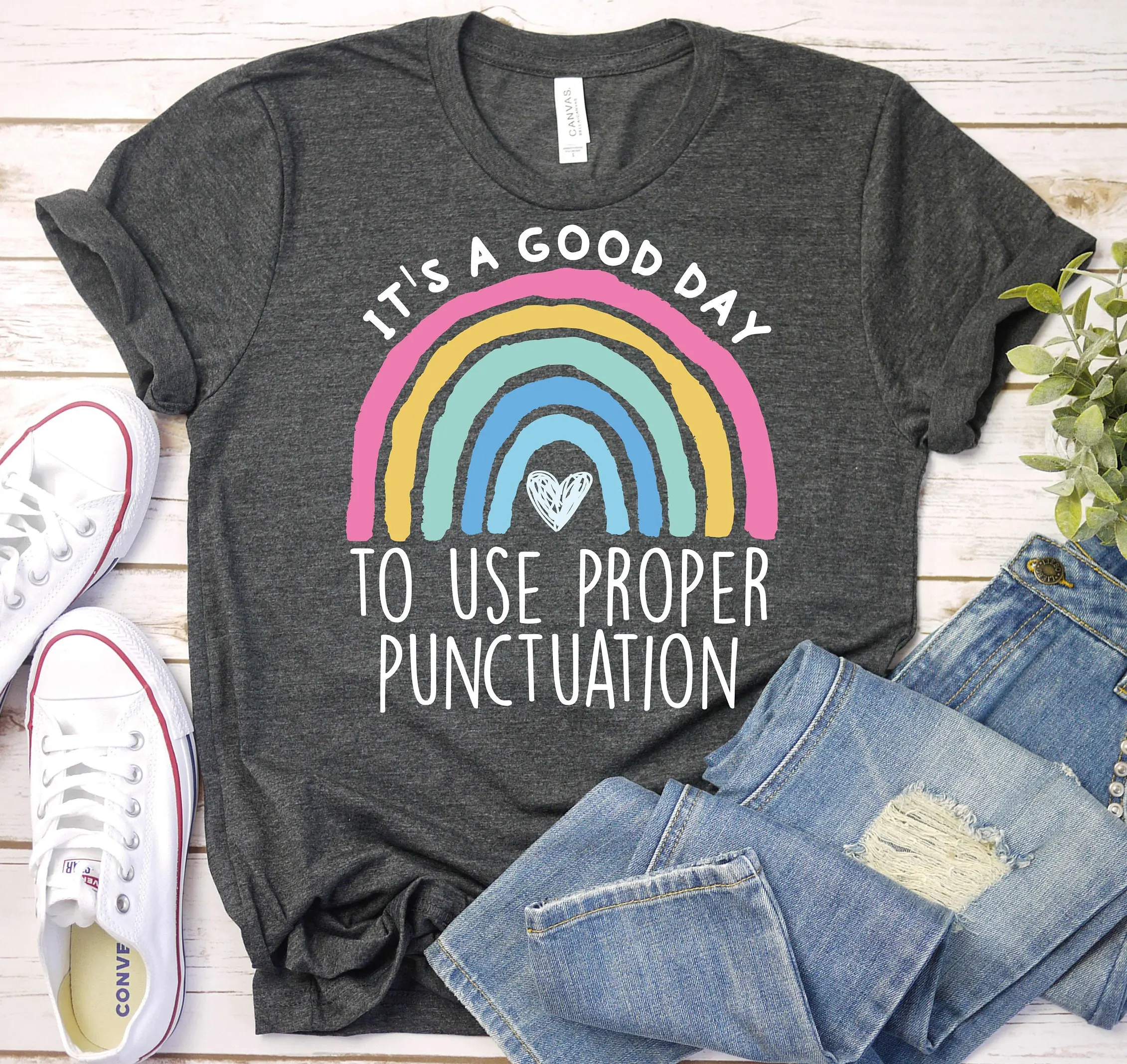 Grammar Teacher T Shirt Punctuation English Rainbow 100 Day Of School Lover