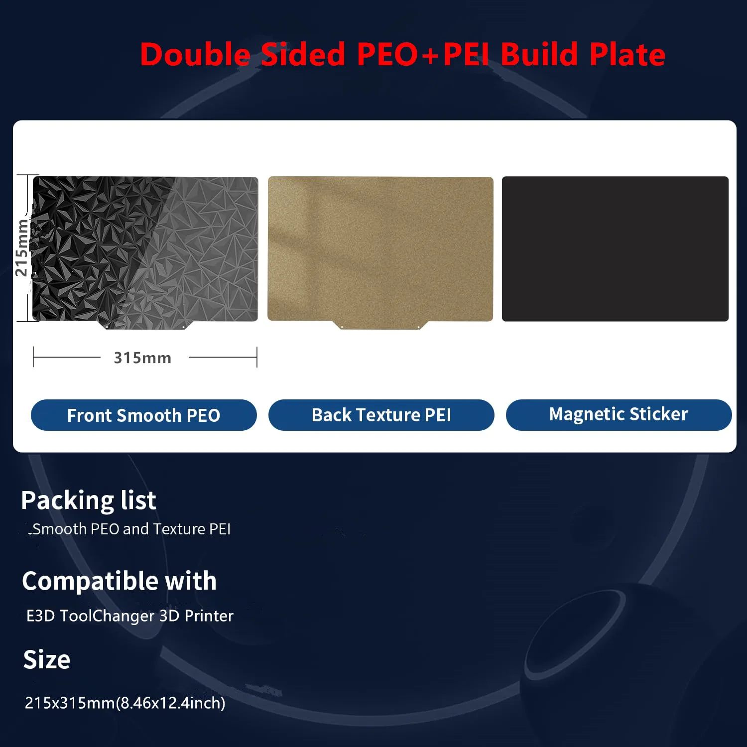 

Smooth PEO+Textured PEI Sheet 215x315mm Double Side Smooth/Texture PEO PEI Flexible Spring Steel Build Plate for E3D ToolChanger