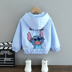 Otoño 2024 niños Stitch chaqueta con capucha abrigos bebés niñas niños dibujos animados de manga larga cremallera rompevientos niños moda prendas de vestir exteriores