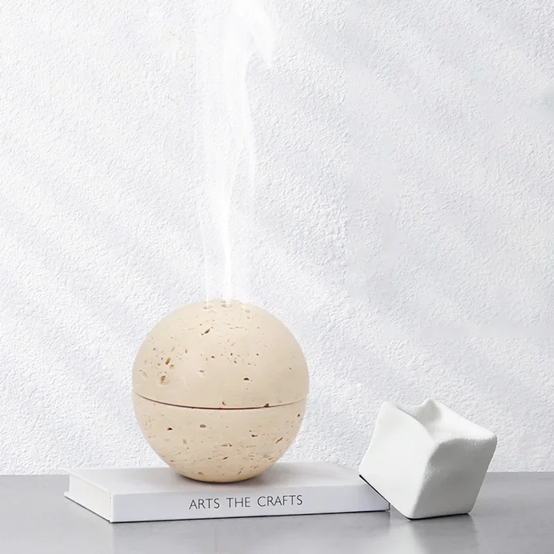 9-hole Circular Incense Cone Desktop Natural Marble Sphere Incense Burner Bracket Limestone Incinerator Frankincense Evaporator