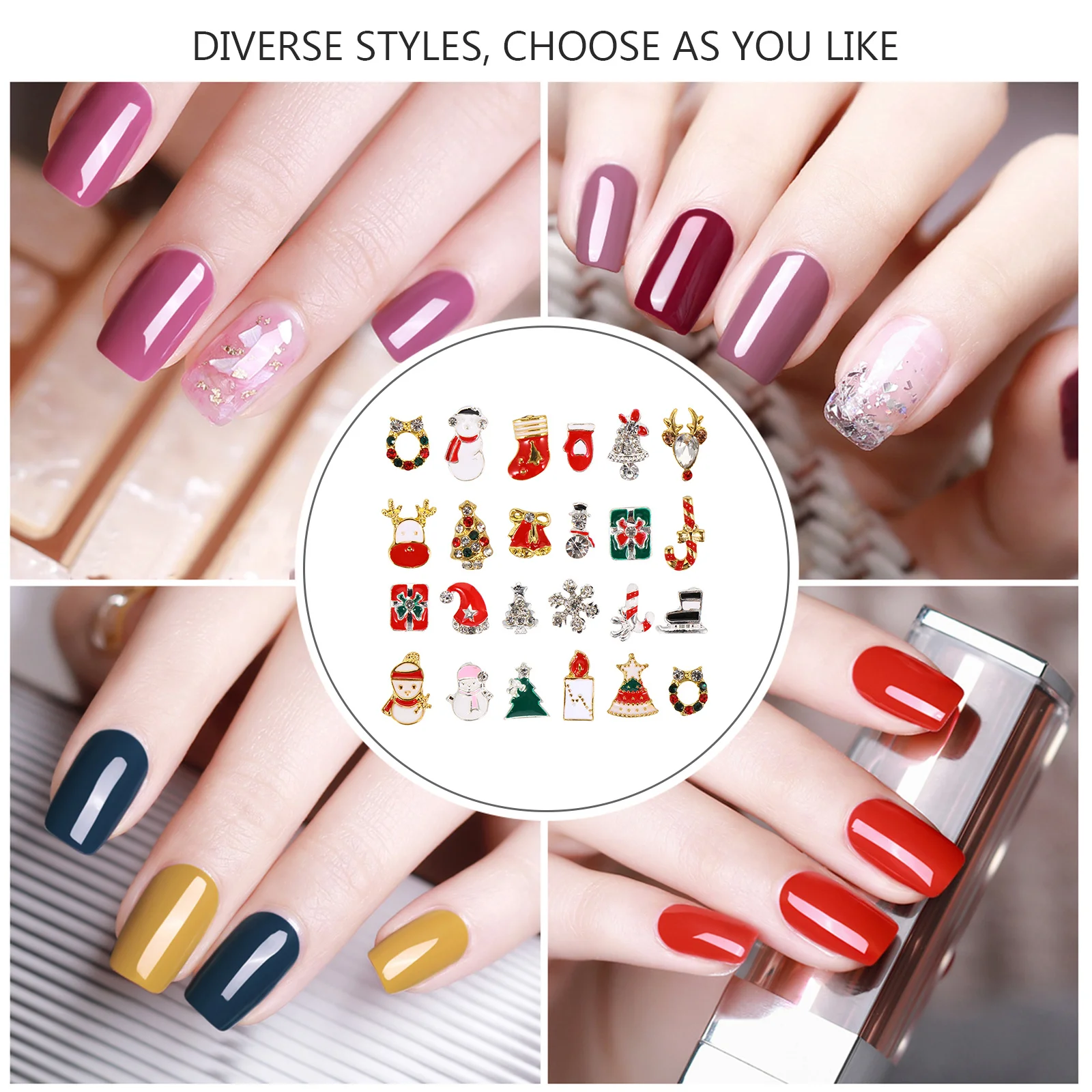 Świąteczne ozdoby ze stopu do zdobienia paznokci, cyrkonie do manicure świątecznego, zawieszki w kształcie płatków śniegu, narzędzia do dekoracji.