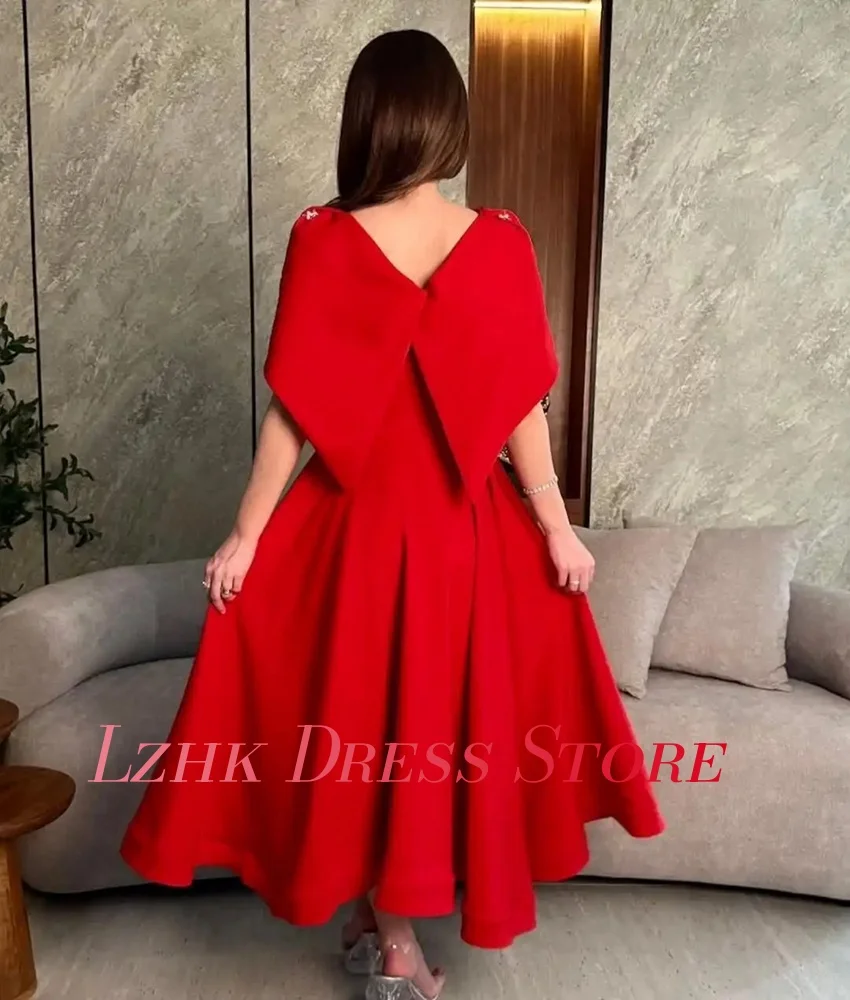 カスタマイズされた絶妙なジャージー A ライン ビーズ パール イブニング ドレス高品質半袖 V ネック