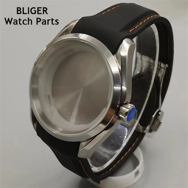 BLIGER 40 مللي متر حافظة ساعة دوارة زجاج الياقوت أسود أزرق حزام مطاطي مناسب لحركة NH35 NH36