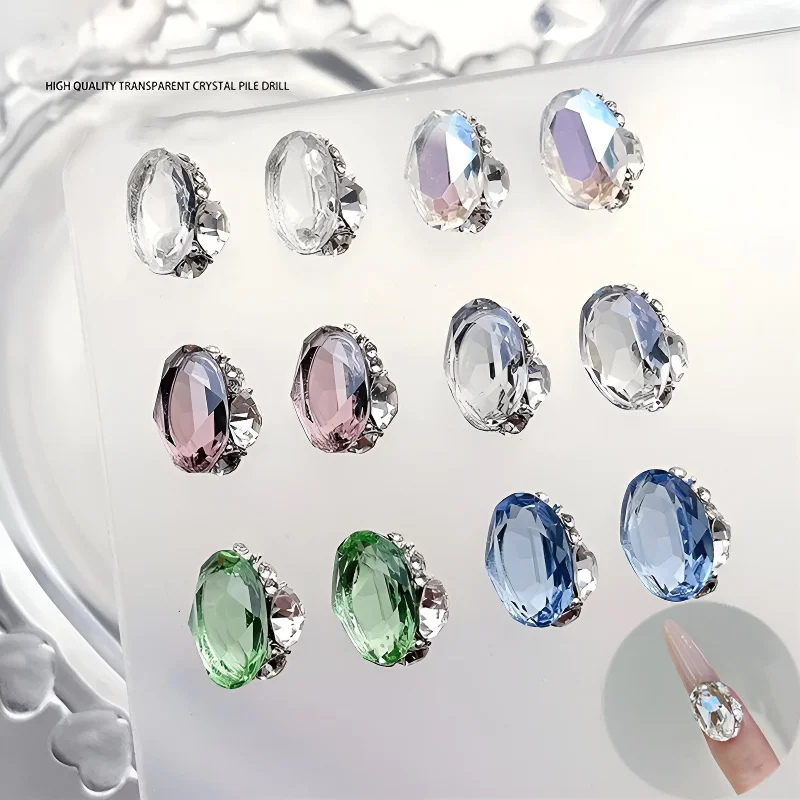12pcs 3D Transparent Crystal Oval Pigeon Egg Nail Art Rhinestones Sparkling DIY Manicures Fashion Accessories
