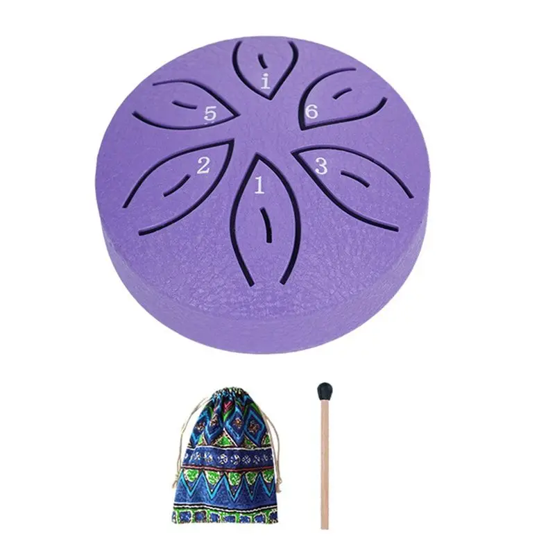 -[Cilae-17R] Steel Tongue Drum Rain Drum For Outside, 6 Notes 3 Inches Chakra Tank Drum Steel Percussion Padded Mallets