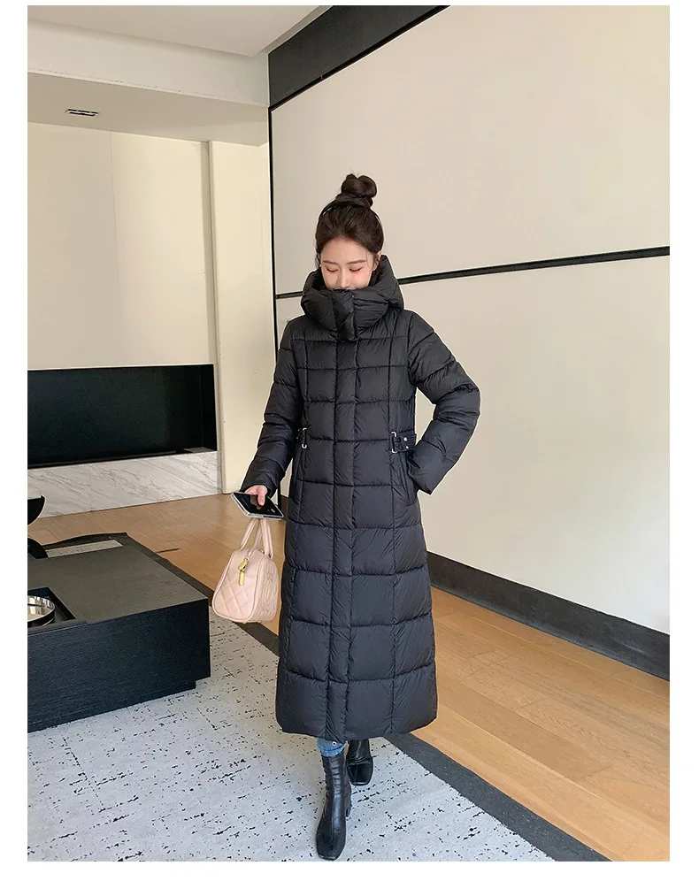 Winter Ladies Long Warm Down Jacket Big Size Puffer Outwears Thicken Hooded Down Coat Women Light Thin White Duck Jacket Parkas