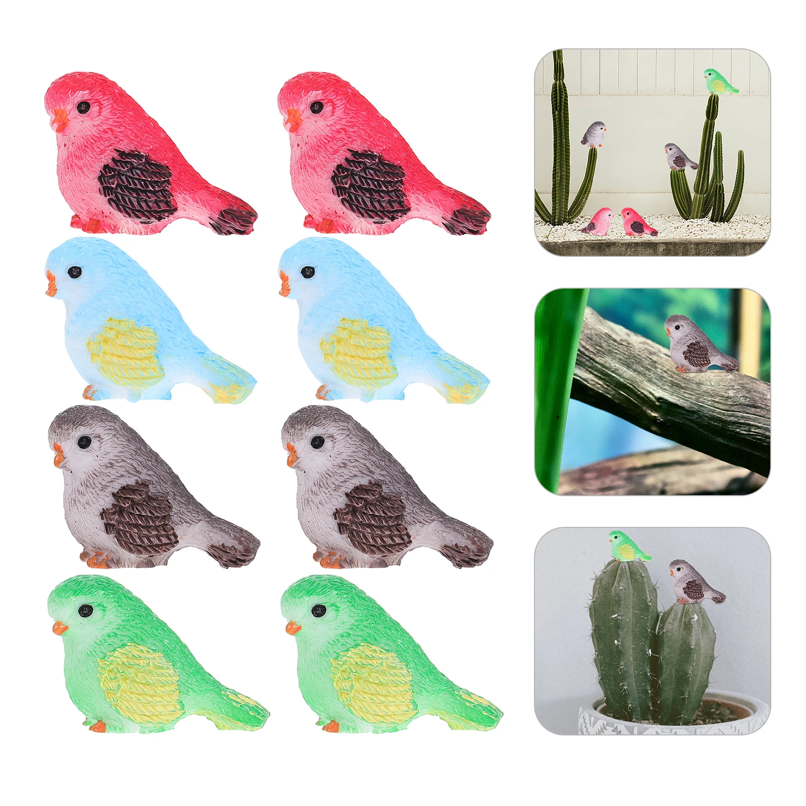 

8 Pcs Craft nament Figurine Decor Cute Bird Home Desktop Garden Child Safe Figurine Decor Durable