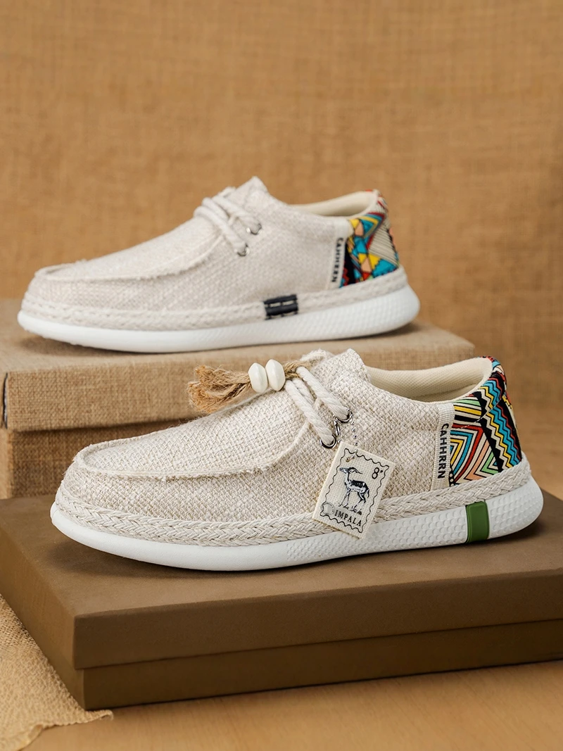 Beijing Men's Cloth Shoes 2026 New Style Autumn Fashion Versatile Grass Woven Slip-On Casual Board Shoes Breathable Comfortable