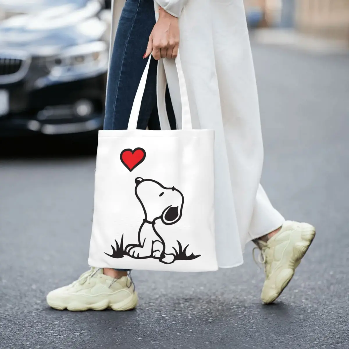 Snoopy Love Art Canvas Tote Bag Aesthetic Peanuts Comic Lover Unique Design Fashion Bags for Women Men