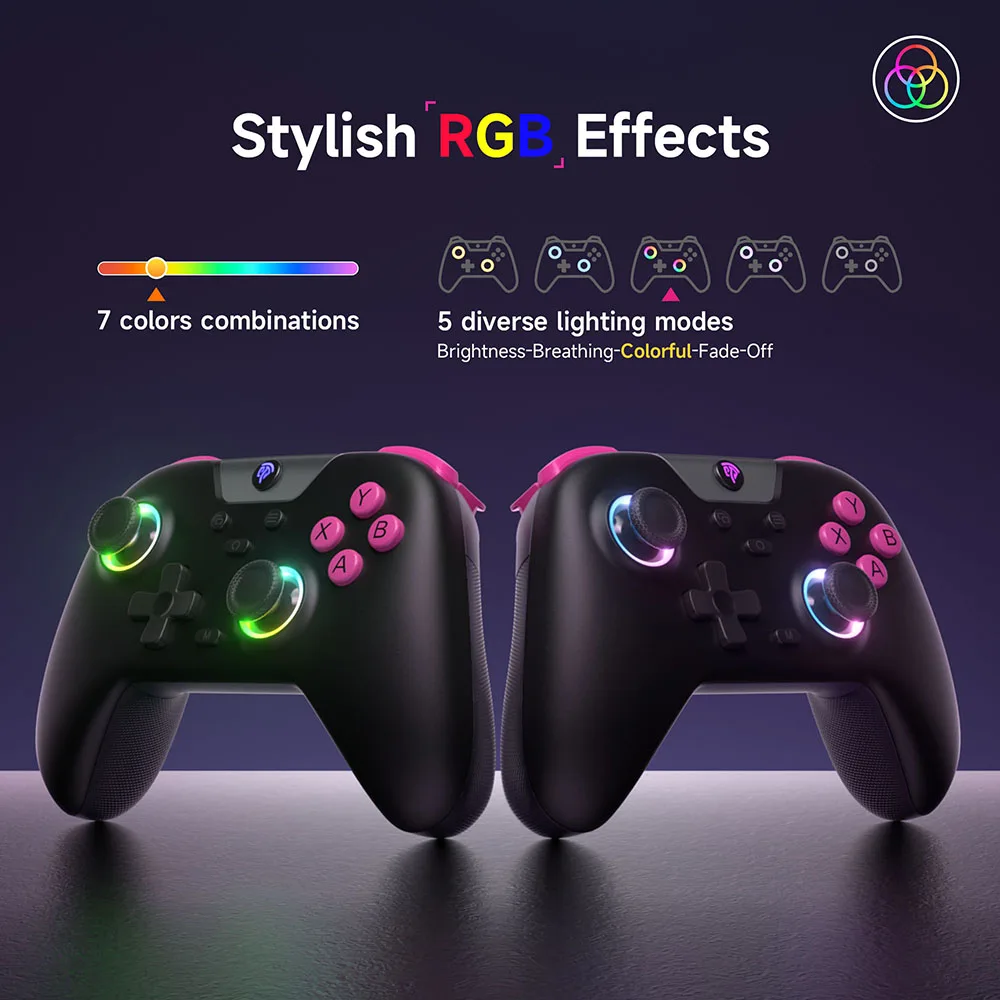 EasySMX X05 무선 게임 패드 블루투스 게임 컨트롤러, PC, 전화, 스위치, 스팀 게이머와 호환, RGB 조명, 홀 효과