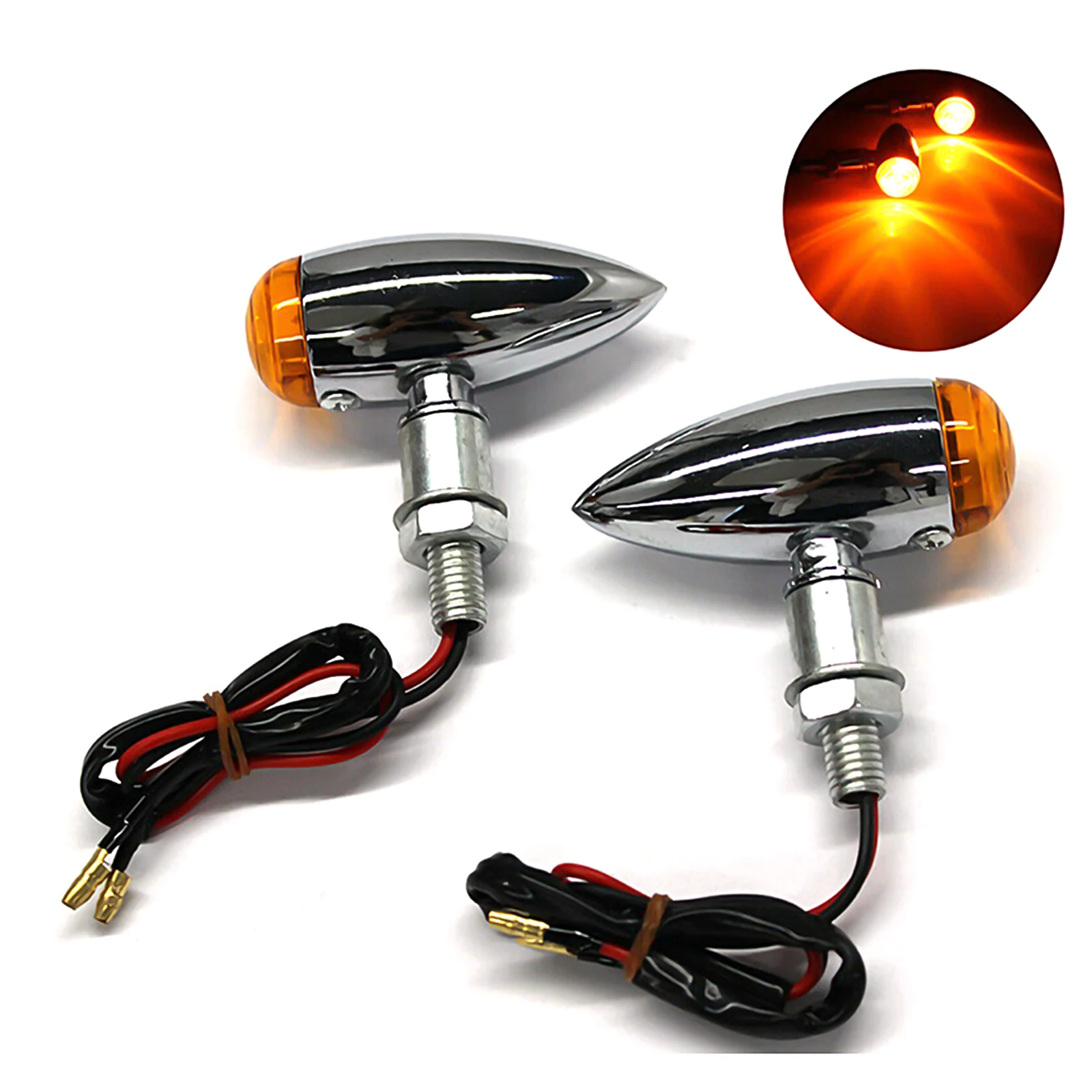 

2PCS Retro Motorcycle Turn Signals Led Bullet 12V 5W Front Blinkers Indicator IPX66 Waterproof Warning Light M10 Universal