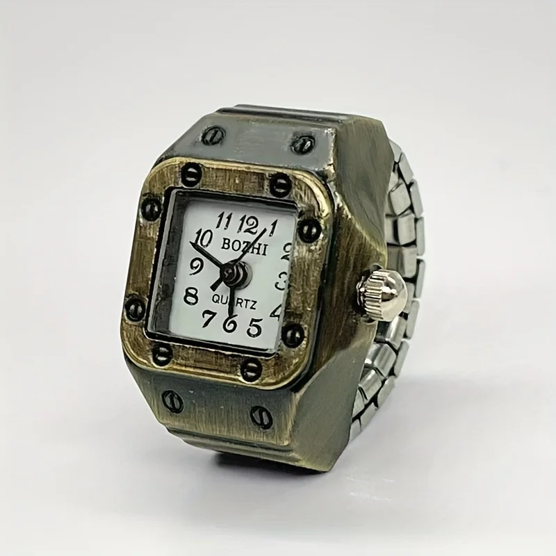 1PC square retro vintage vintage timepiece finger watch, antique copper high-end quartz ring watch