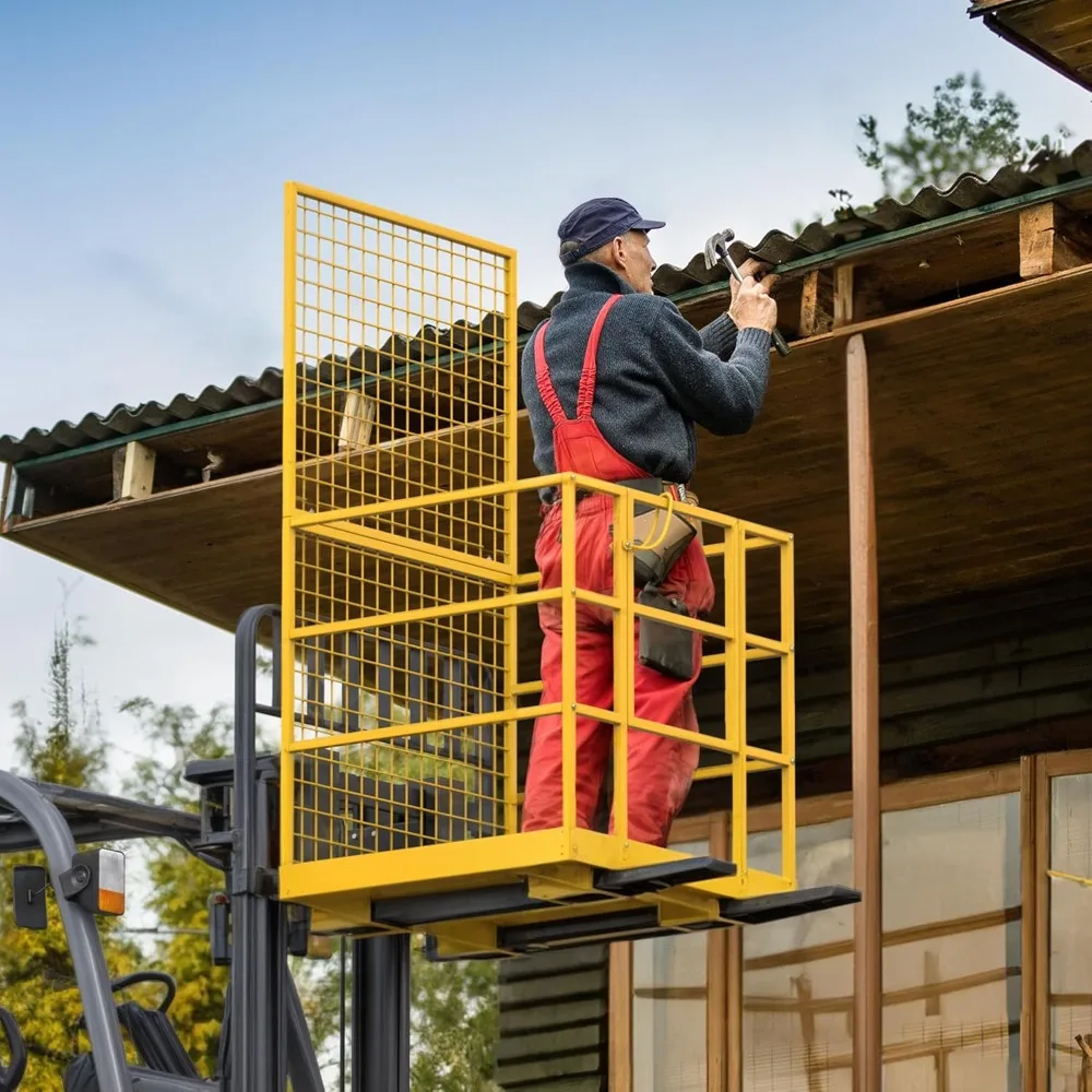 

43"x45" Forklift Cage, 1400 LBS Yellow Capacity Forklift Work Platform with Harness, Collapsible Lift Basket Aerial Platform