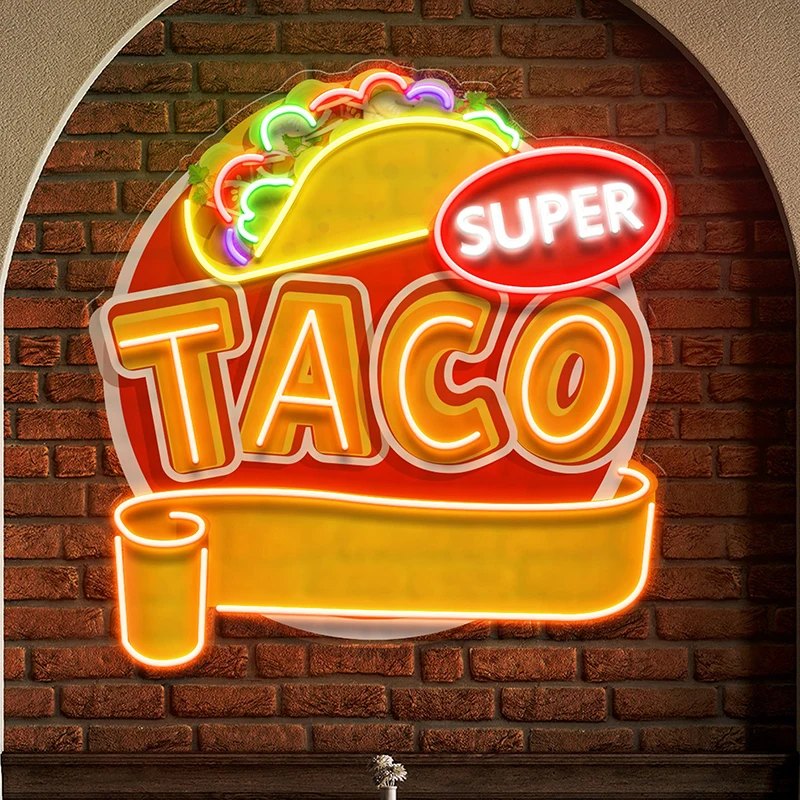 

Custom Brand Name Taco Mexican Food Restaurant Decor Artwork Led Neon Sign Light Kitchen Wall Decor Business Logo Neon Signs