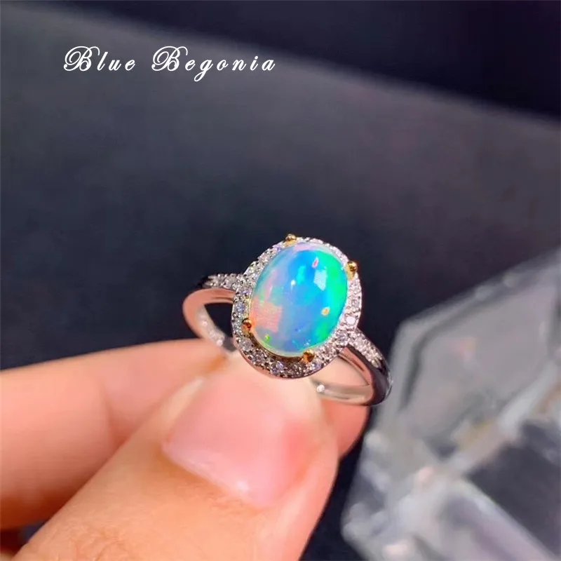 7*9mm Natural Opal Ring Real 925 Sterling Silver Fine Jewelry Rings for Women Anniversary Gift