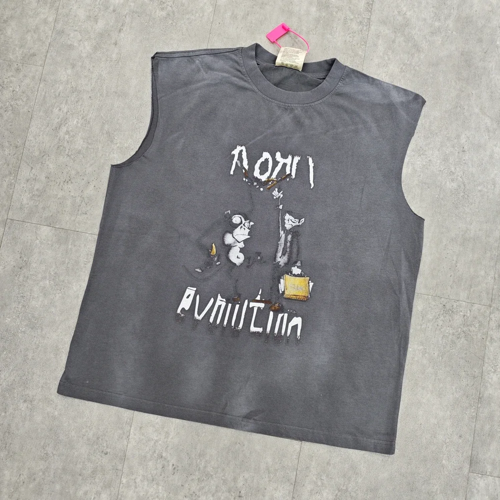Yao Fashion Loose Vintage Casual Streetwaer Vest Tops Clothing Band Punk Rock Washed Print Tank Sleeveless HipHop Vest For Men