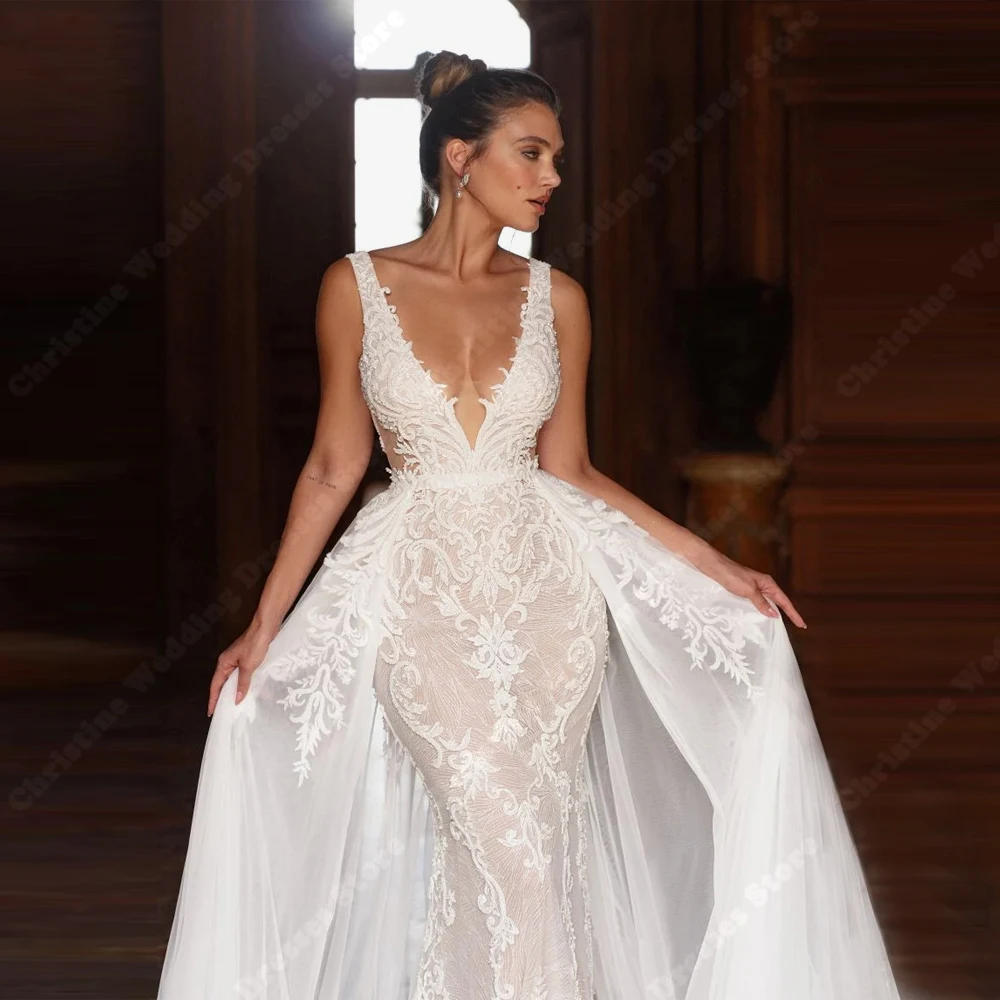 Abiti da sposa vintage da donna Abiti da sposa sexy con scollo a V senza maniche a sirena Abiti da banchetto di fidanzamento Abiti da sposa personalizzati 2026
