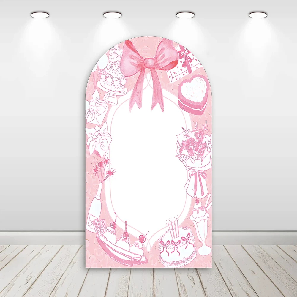 Mehofond Custom 2-Sided Pink Bow Floral Pattern Girls Birthday Party Baby Shower Covers Chiara Arch Background Decor Backdrop