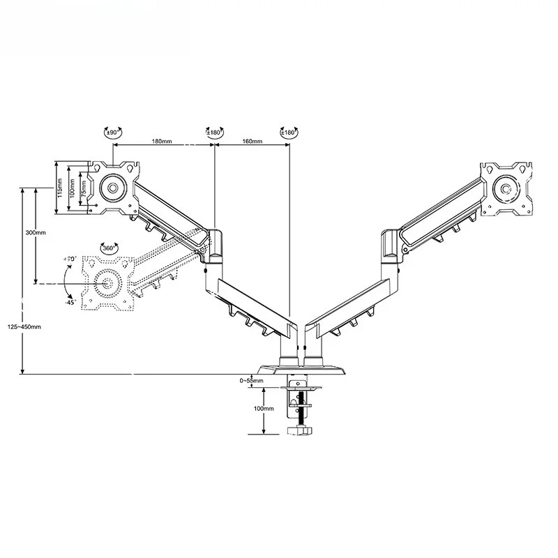 Adjustable Dual Screen Monitor Bracket Desktop Support Holder For Two 13-32 Inch Displays Max Load 2-12kg Per Screen