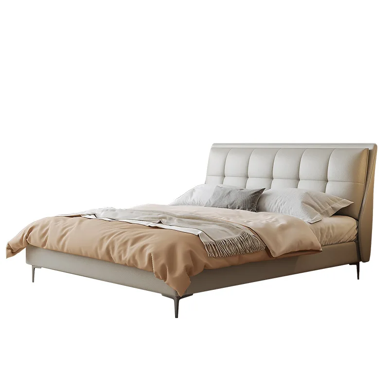 

Простая кровать из натуральной кожи первого слоя, 1,8 м, в стиле ваби-саби, с обивкой, современная свадебная кровать для главной спальни, 1,5 м