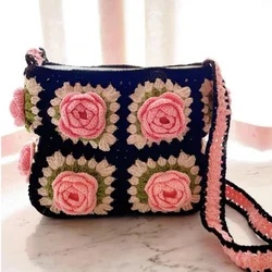 Borsa a tracolla tridimensionale in tessuto a mano con fiore di camelia, borsa squisita, borsa a tracolla da donna, bella borsa portaoggetti