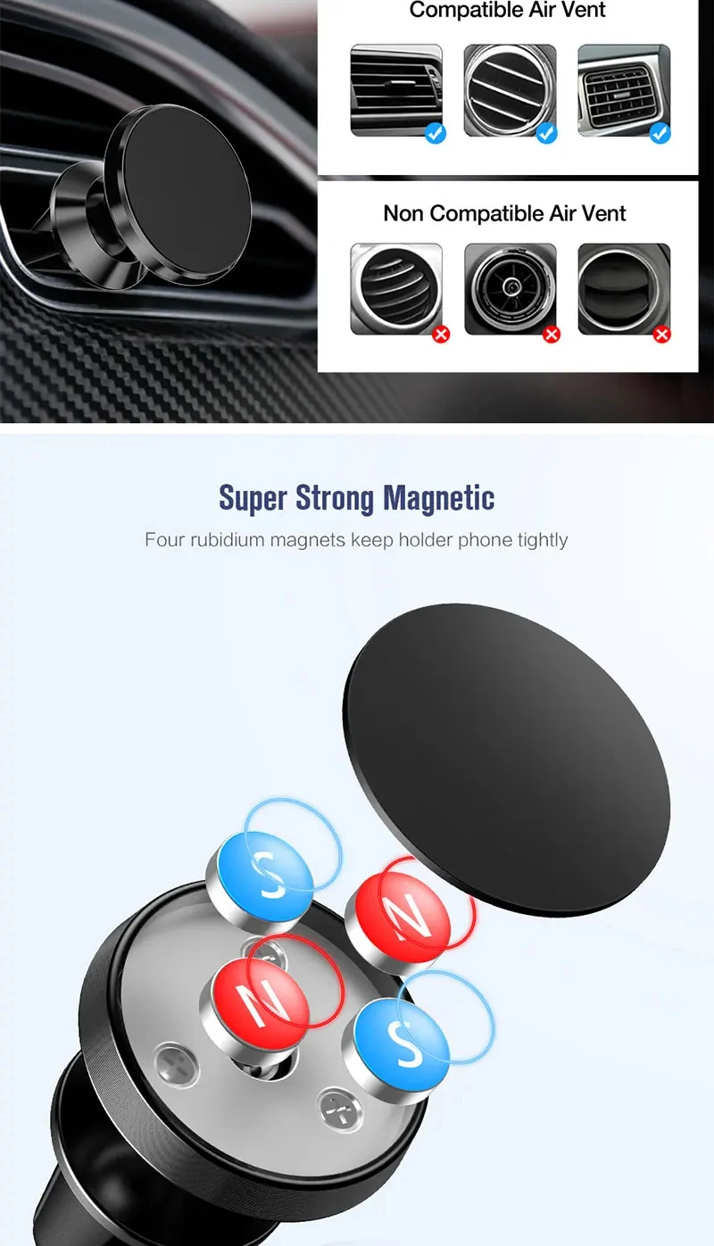 Magnetischer Autotelefonhalter für iPhone Samsung S10 GPS 360-Grad-Navigation Air Vent Mont Ständerhalter für Mobiltelefone im Auto – Detail 5