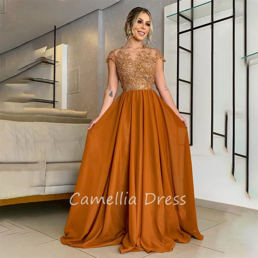 Gaun ibu leher Bateau elegan gaun pengantin gaun Formal applique renda sifon A Line Vestidos Mae Da Noiva Casamentos