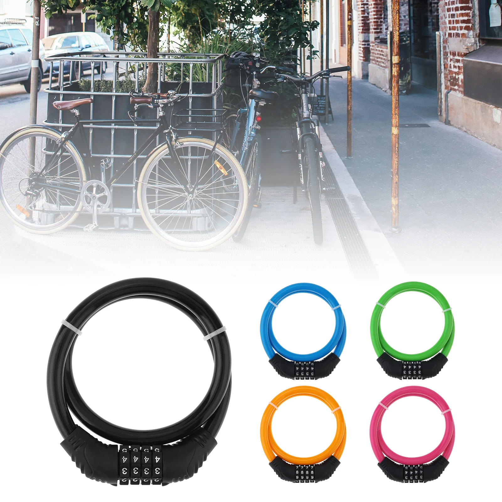 1 Piece 4 Digit Combination Password Cycling Security Bike Bicycle Cable Steel Wire Chain Lock 5 Colors Optional