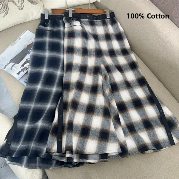 

Весна 2026: Женская юбка из чистого хлопка в клетку, свободного кроя, с завязками, с высокой талией, фасон «рыбий хвост», из хлопковой ткани