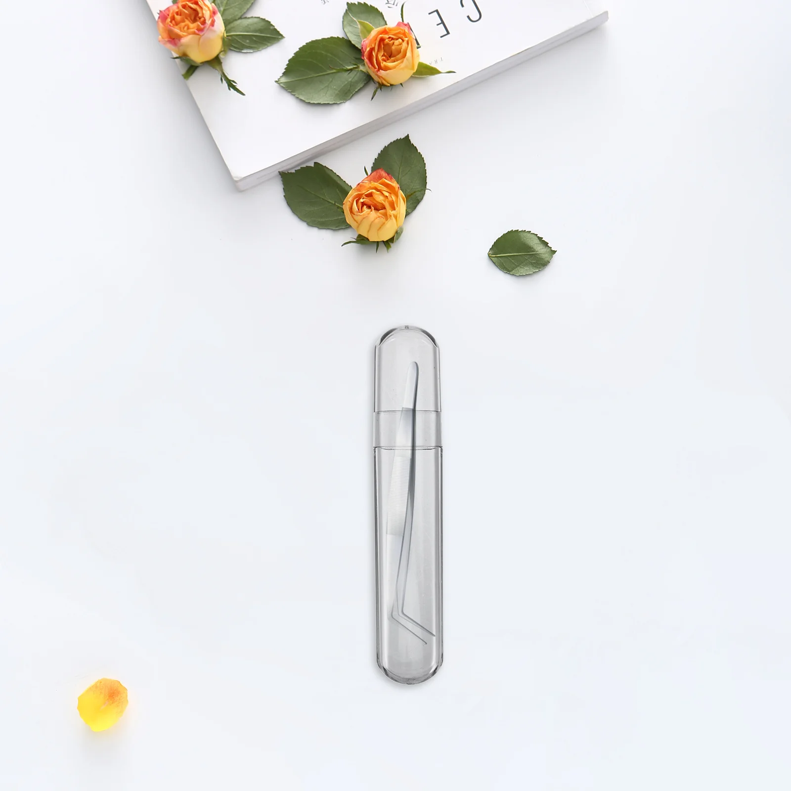 Durchsichtiger Wimpernpinzettenhalter aus Kunststoff, ovale Form, Reiseetui, kleiner Röhren-Organizer, Aufbewahrungskoffer für Wimpernverlängerungen