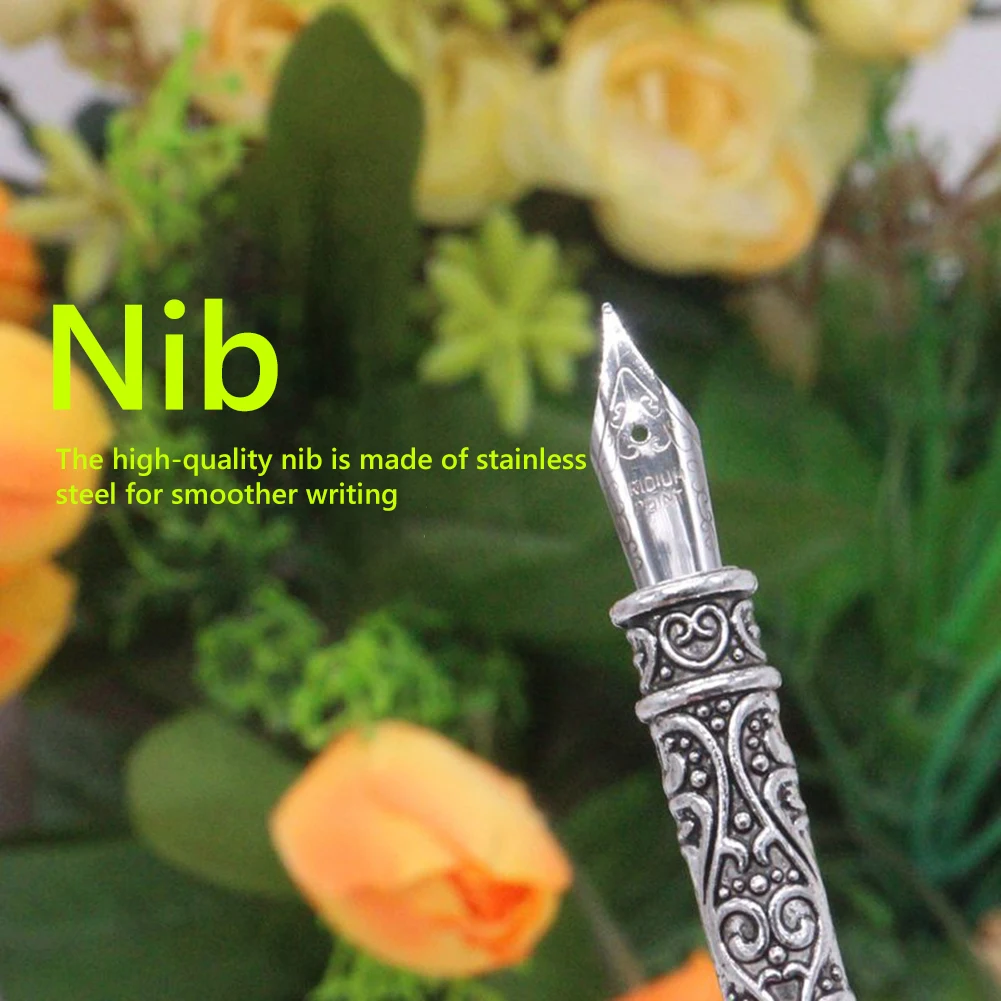 Feather Fountain Pen Calligraphy Pen Quill Oblique Fountain Pen Ink+5 Pen Nibs