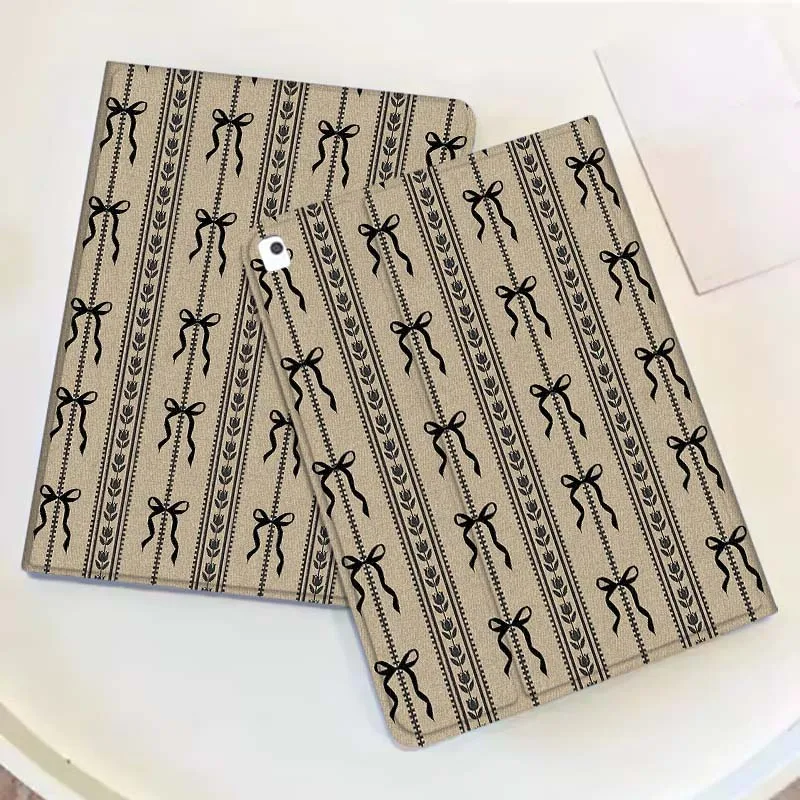 Cartoon Bowknot Stripe Pattern Cover For iPad Pro Mini Air 1 2 3 4 5 6 7 10 11 th 8 9 gen 11 M4 M5 Foldable Tablet Case