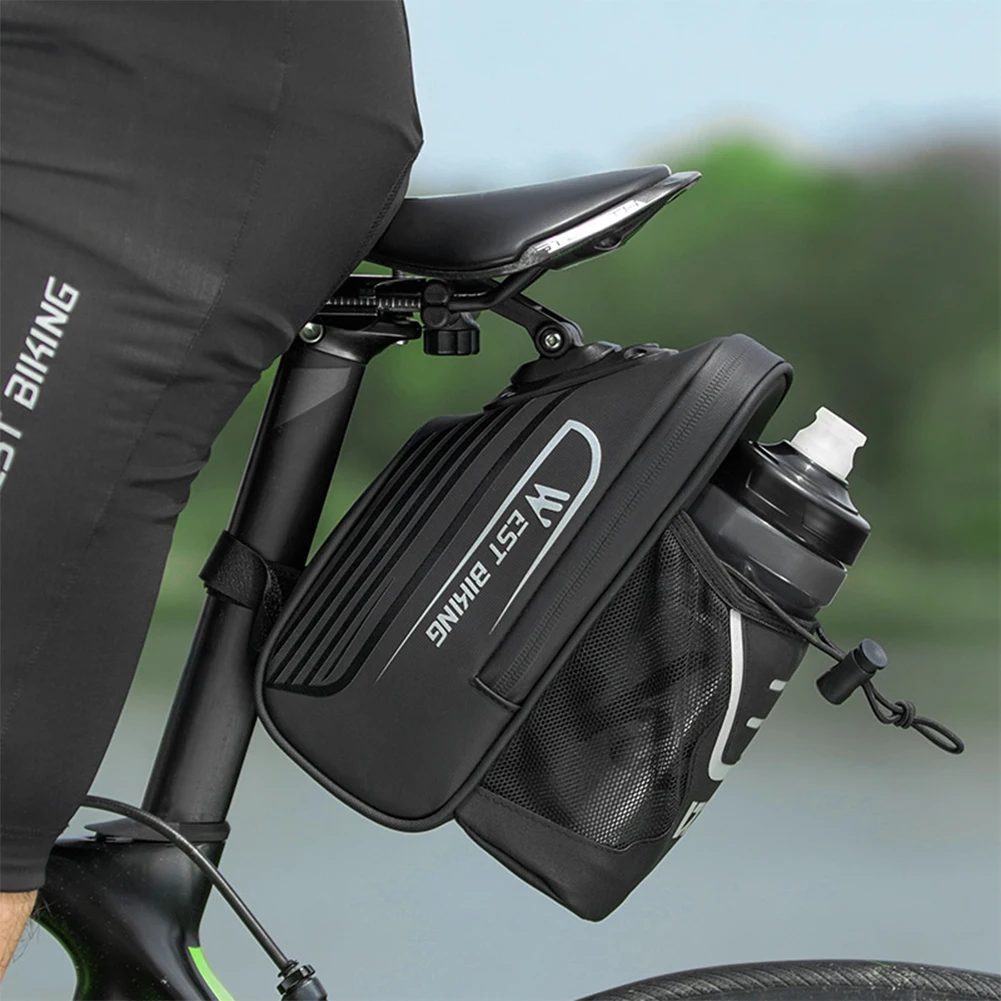 

1.6L Bike Tail Bag With Water Bottle Pocket Bicycle Bags MTB Road Saddle Seatpost Double Zipper Cycling Rear Bag Bike Saddle Bag