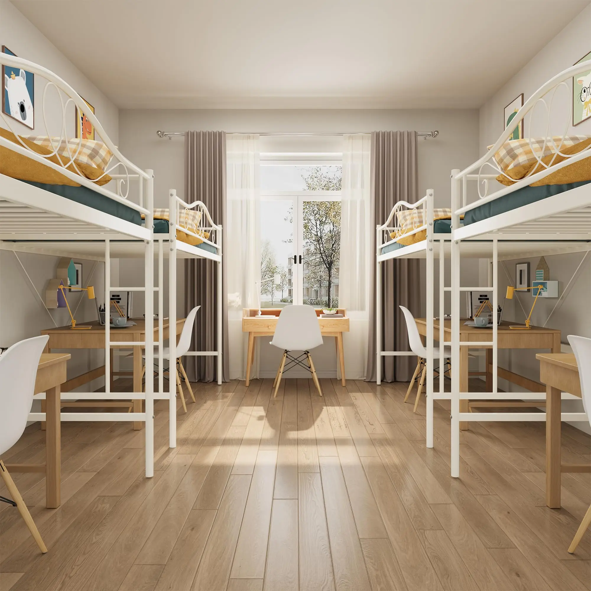 GAOMON Loft Bed Twin Size, 400 Lbs Heavy Duty Metal Twin Loft Bed with Ladder & Safety Guardrail, Space-Saving, Noise Free, No Box Spring Needed, Easy Assembly, Cream White