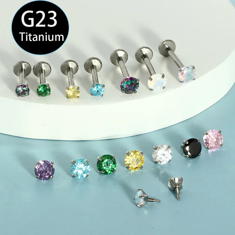 F136 Titanium Lip Nail Inner Tooth Zircon Lip Ring Decoration Titanium Alloy 16G Human Piercing Jewelry Ear Bone Stud