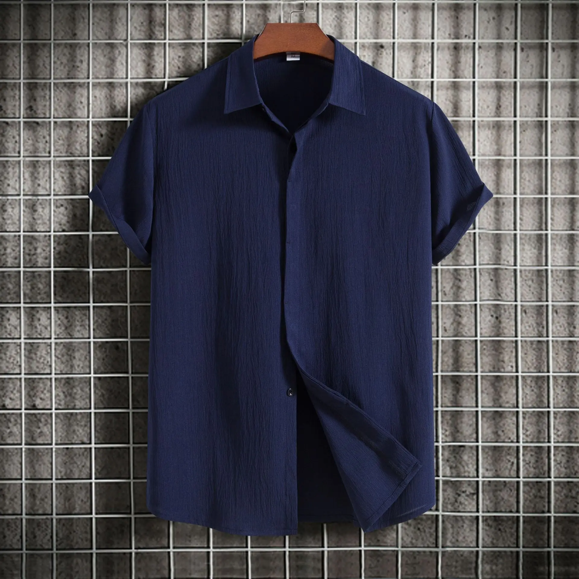 2025 New Summer Comfortable Cotton and Hemp Shirt Men's Solid Color Collar Button Short Sleeve Men's Casual Loose Shirt