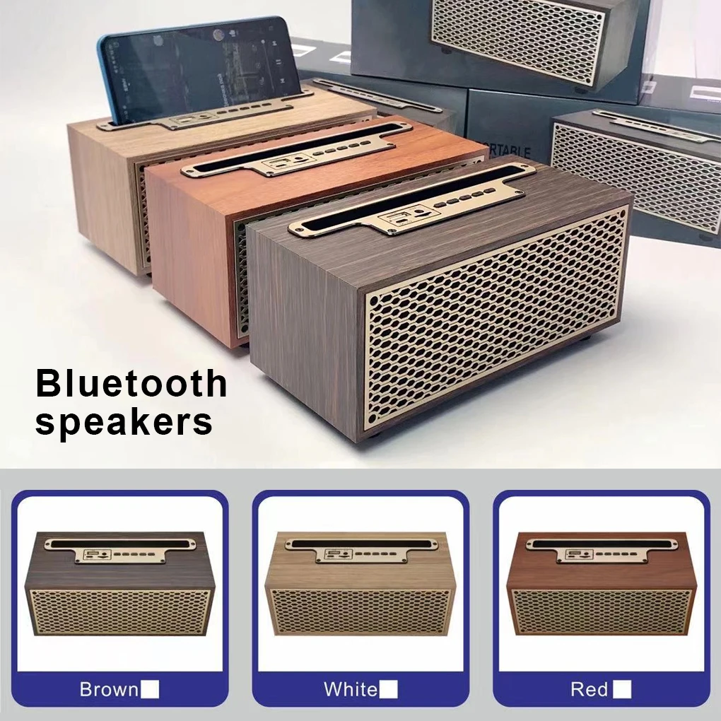 

Wood Speakers Wireless Home Subwoofer Bluetooth-compatible Radio USB Desktop Mini Speaker with Phone Stand Log color