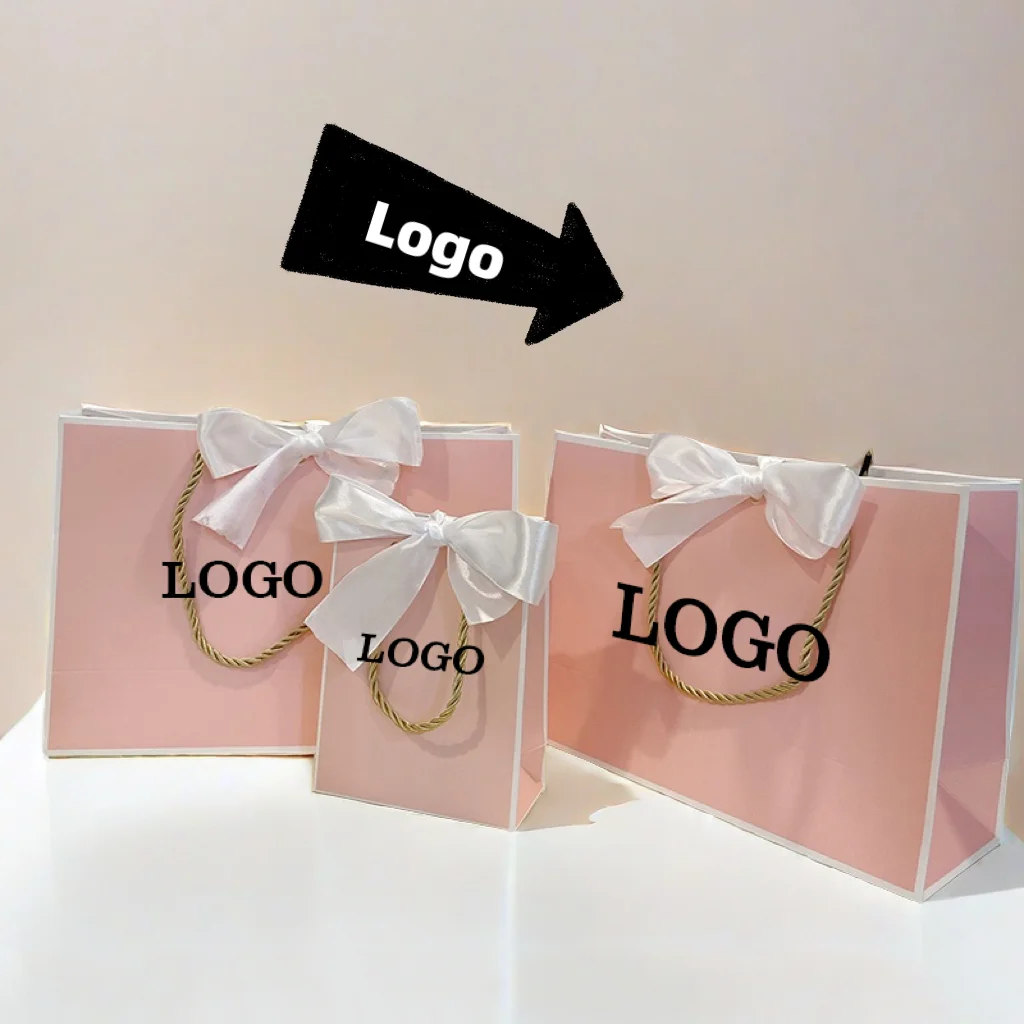 5pcs Custom Logo Valentine's Day Gift Packaging Bags small business shopping clothes packge bags wedding party gifts pink bags