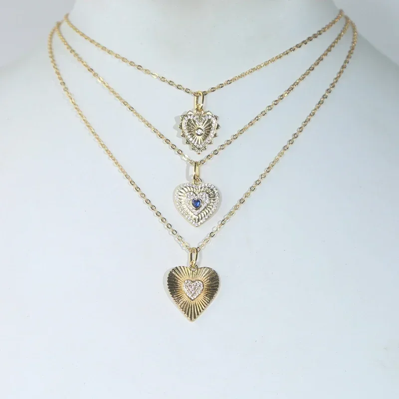 Geometric Round Moon Heart Shaped Shiny Gold Color Pendant Necklace Wholesale High Quality Women Fluted Jewelry