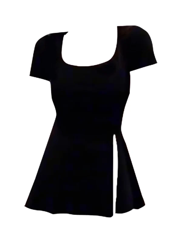 

Bla U-Ne ort Sve T-irt Women's Summer New Faionable Split Design Top Korean Sle Commute Pure Color Regular Fit