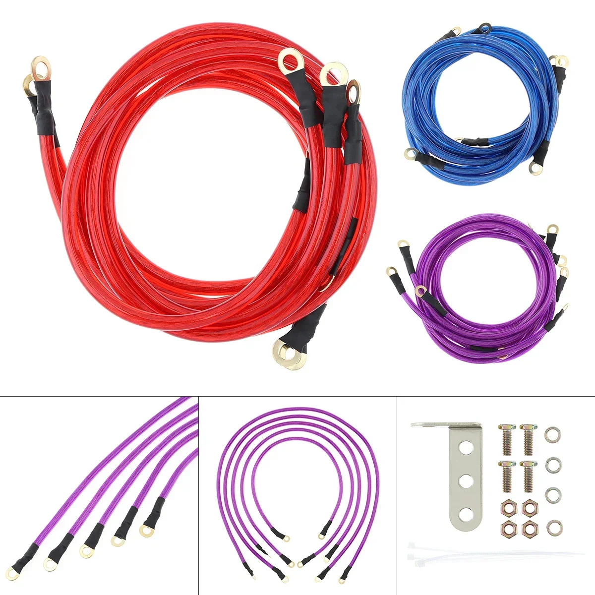 Cabos de aterramento universais para carro, 5 pontos, 0.6/0.8/1m, kit de sistema de fio de aterramento para melhorar o poder para carros, suv, automóveis