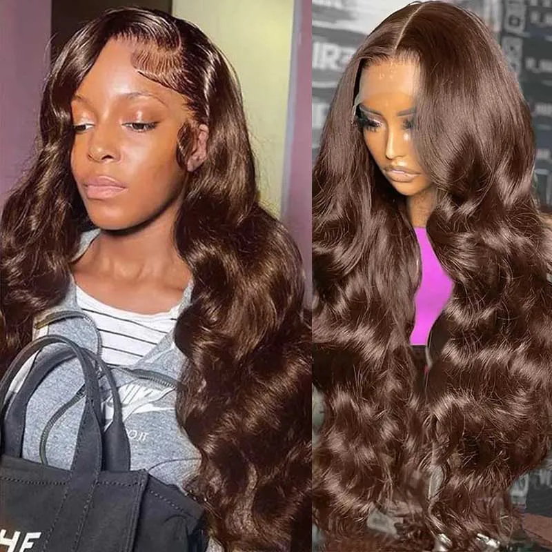 13x6 Chocolate Brown Lace Front Human Hair Wigs Body Wave Human Hair Wig 13x4 Transparent Lace Frontal Wig #4 Colored Human Hair