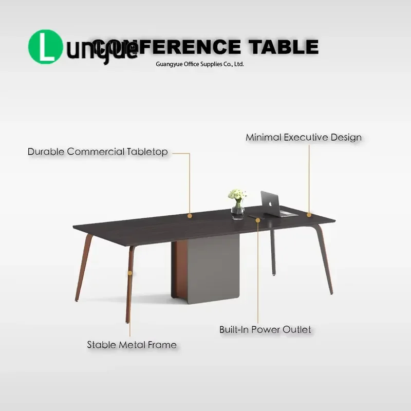 Modern Conference Table Painted Top Steel Frame with Power Box Office Furniture Solution for Meeting Room Workspace Durable