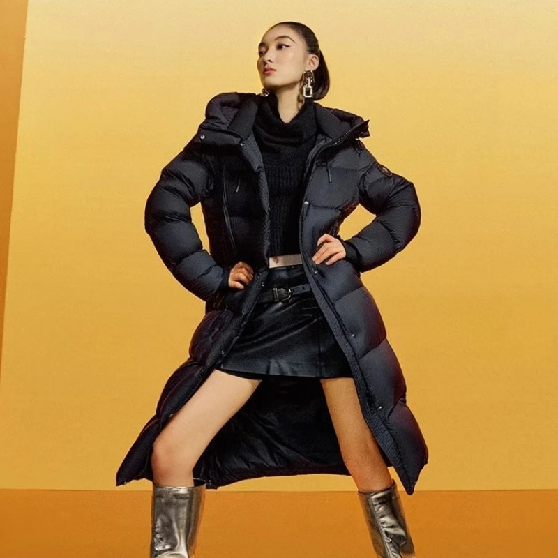 Chericom Long Coat for Woman Hooded Down Coat Women's Winter Solid Down Jackets Long Sleeve Loose Fitting Female Jacket Y309769Y