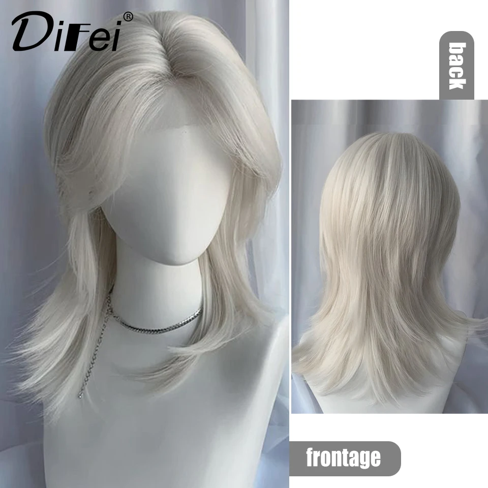 White Gold Layered Short-rolled Synthetic Wig Female Handsome Young Sense Forehead Lace White Gold Layered Short-rolled Wig