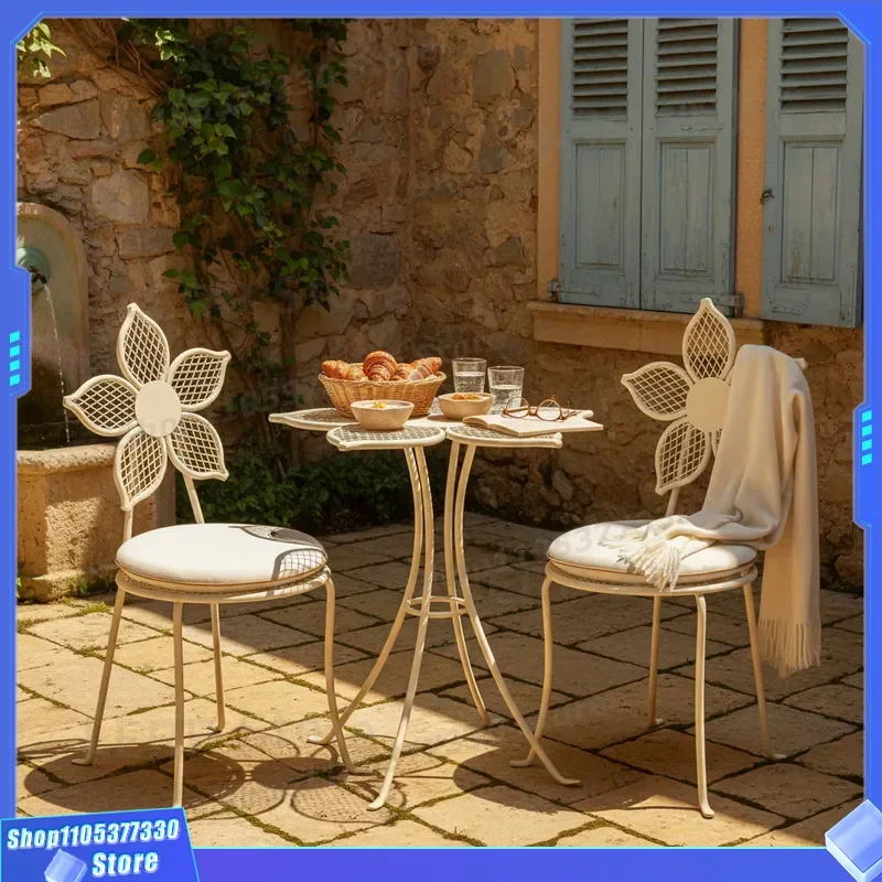 Nordic Wrought Iron Outdoor Table and Chair Set for Garden Balcony Courtyard Cafe Milk Tea Shop Patio Furniture Modern Design