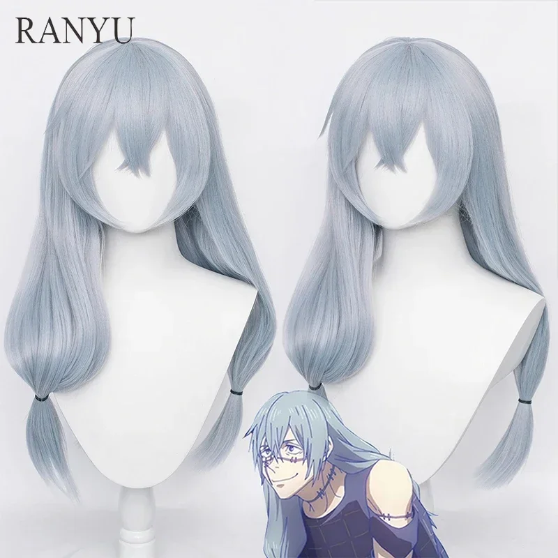 RANYU Anime Jujutsu Kaisen Mahito Cosplay Wig Straight Long Gray Blue Heat Resistant Synthetic Hair For Party