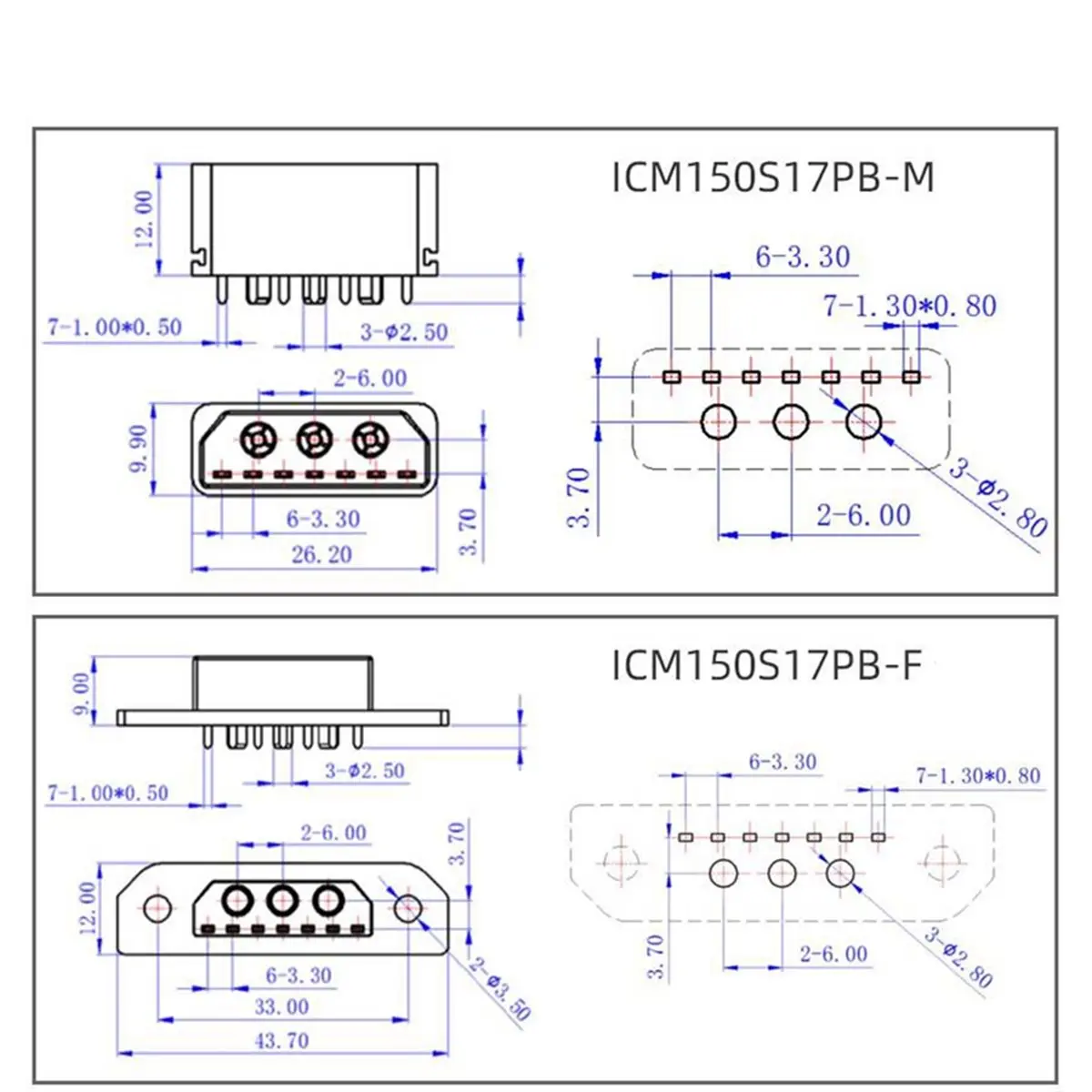 (ABGQ) 4PCS RC Aircraft ICM150S17PB 20A Power Supply Battery Plug Gold-Plating Male Female Connector DIY Connecting Part